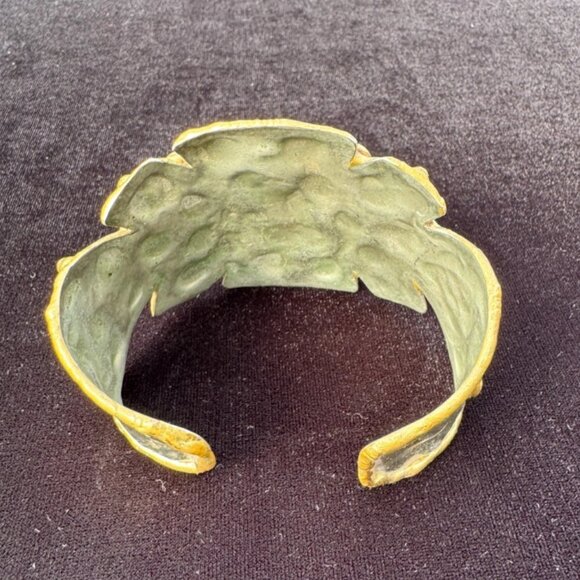 Vintage Turquoise Brutalist Mixed Metal Cuff Bracelet Copper Bronze Silver Tone - Picture 5 of 6